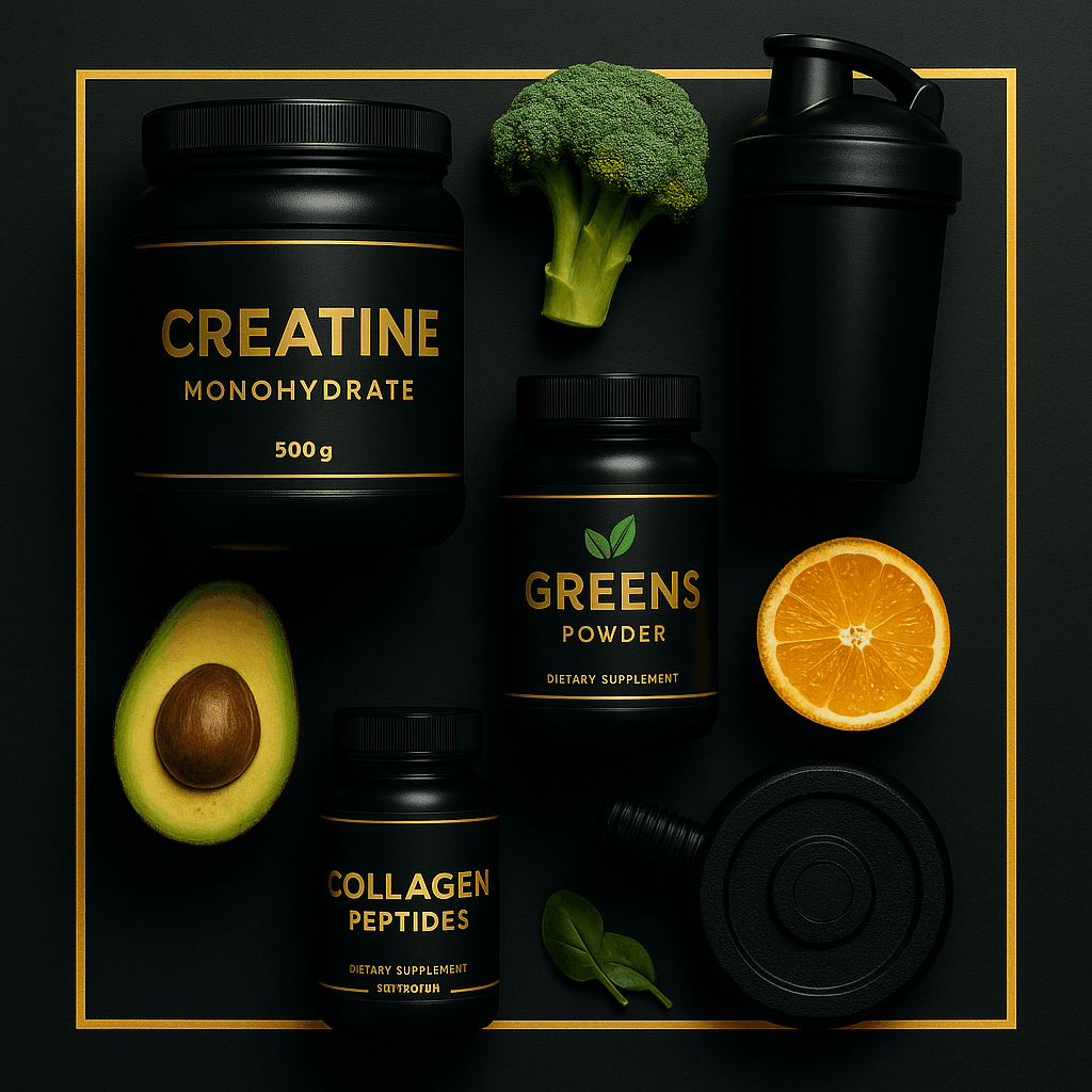 Supplements, fresh produce and fitness lifestyle